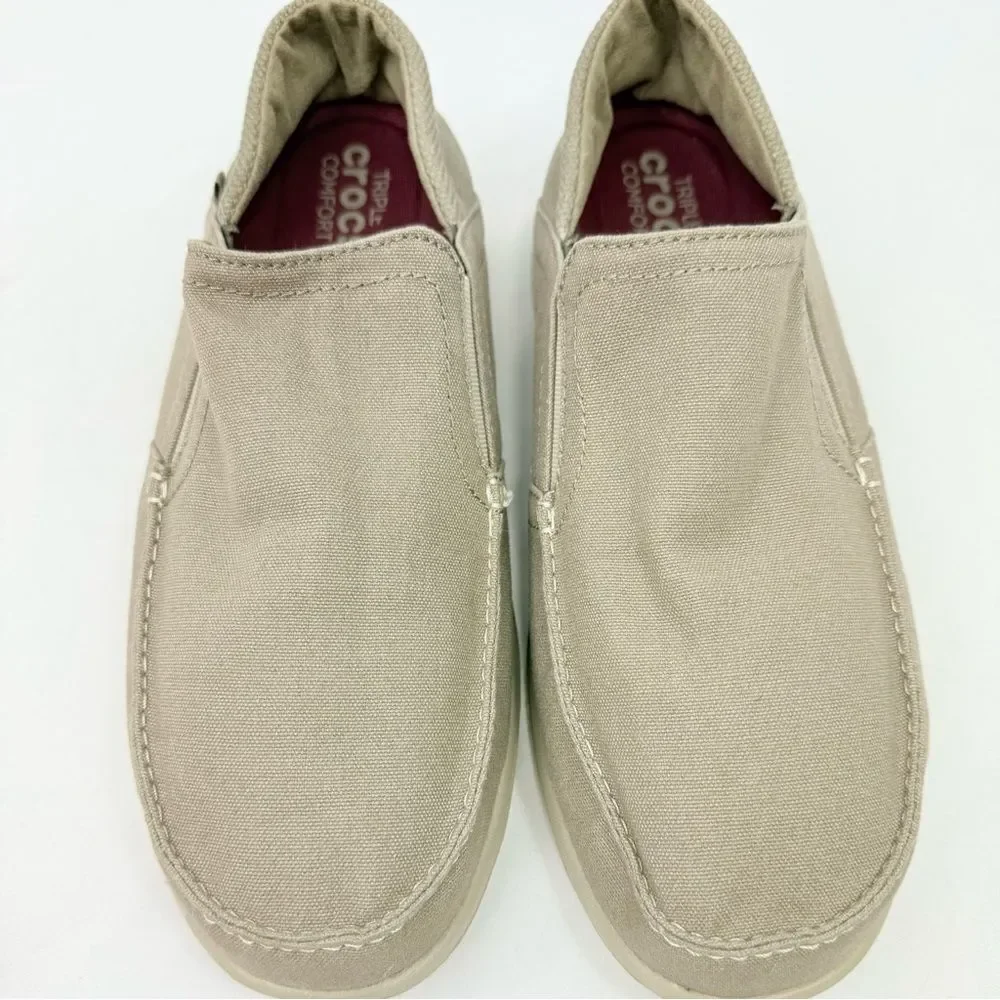 Crocs Tan Canvas Conversion Heel Slip On Deck Boat Loafers